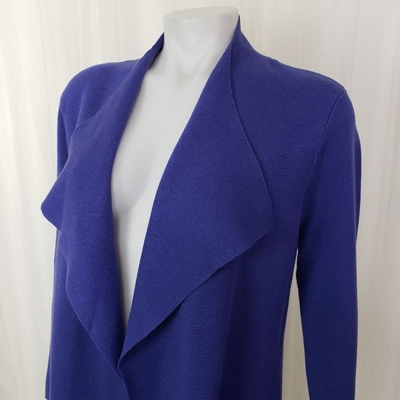 Eileen Fisher silk/cotton blue open front cardigan sweater size medium - Picture 2 of 9